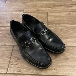 Salvatore Ferragamo Mens Black Leather Loafer Shoes Moccasin Size 10 D